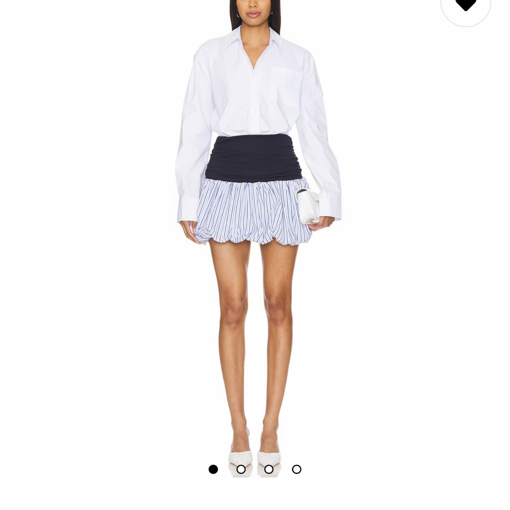 Revolve Lovers & Friends White Blouse with Navy and Striped Skirt